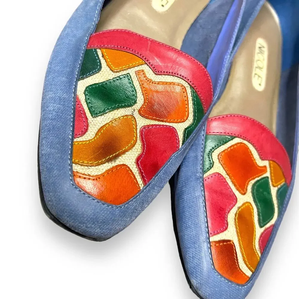 Vintage Nicole Taylor Geometric Colorblock Flats Womens 8 M Blue 80s Y2K Loafers